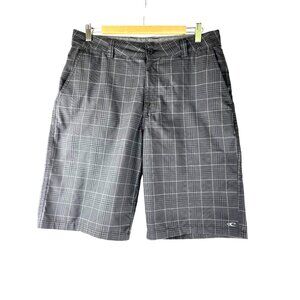 Coastal Beach Fisherman O'Neill Intersect Walking Shorts Black Plaid, Men's 32